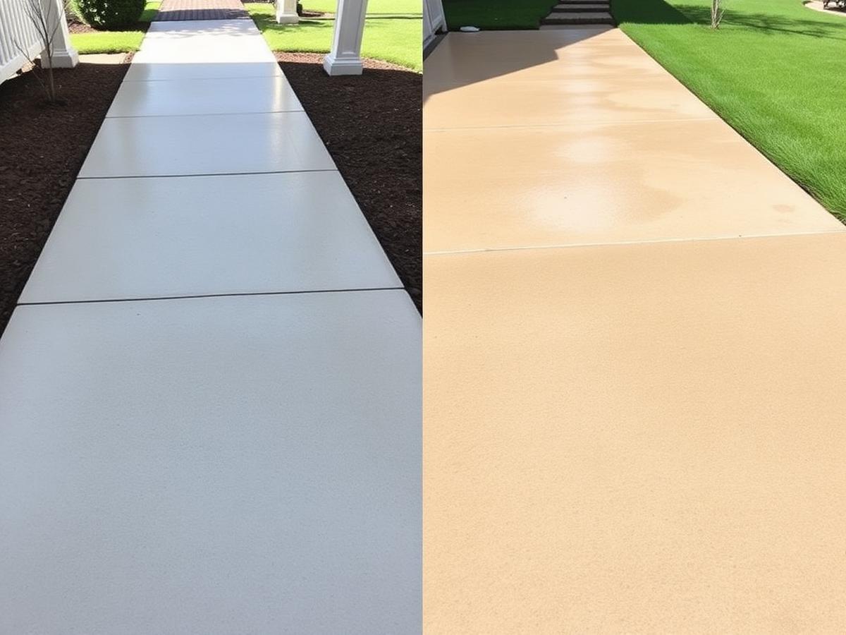 Clean concrete walkway after pressure washing